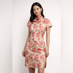 🌸 Vintage Asian-Inspired Floral Qipao Dress | Silk Brocade Cheongsam Style 🌸
